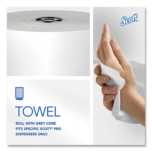 Pro Hard Roll Paper Towels with Absorbency Pockets for Scott Pro Dispenser, Gray Core Only, 1-Ply, 7.5" x 900 ft, 6 Rolls/CT (43960)