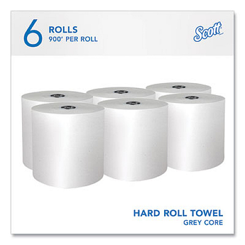 Pro Hard Roll Paper Towels with Absorbency Pockets for Scott Pro Dispenser, Gray Core Only, 1-Ply, 7.5" x 900 ft, 6 Rolls/CT (43960)
