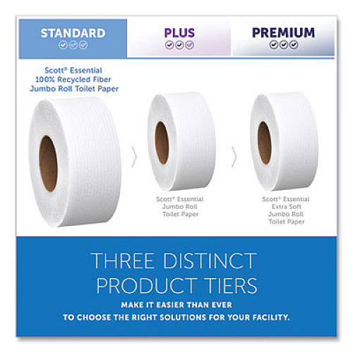Scott Essential 100% Recycled Fiber JRT Bathroom Tissue for Business, Septic Safe, 2-Ply, 3.55" x 1,000 ft, White, 12 Rolls/Carton (67805)