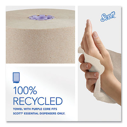 Scott Essential 100% Recycled Fiber Hard Roll Towel, 1-Ply, 8" x 700 ft, 1.5" Core, Brown, 6 Rolls/Carton (54038)