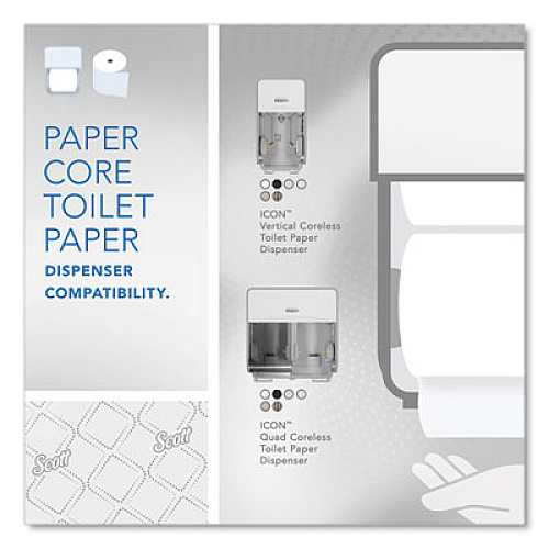 Scott Pro Small Core High Capacity/SRB Bath Tissue, Septic Safe, 2-Ply, White, 1,100 Sheets/Roll, 36 Rolls/Carton (47305)
