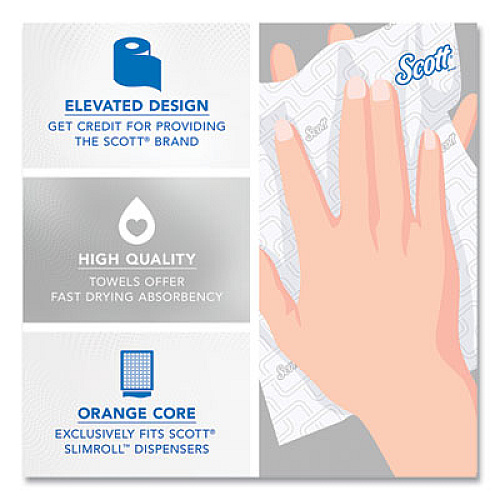 Scott Slimroll Towels, 1-Ply, 8" x 580 ft, White/Orange Core, 6 Roll/Carton (47035)