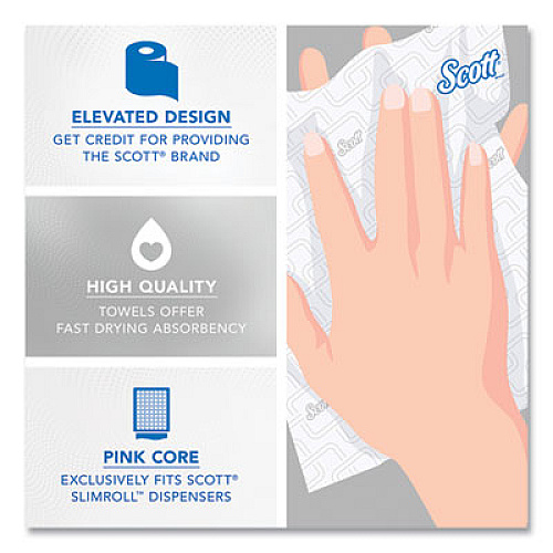 Scott Slimroll Towels, 1-Ply, 8" x 580 ft, White/Pink Core, Traditional Business, 6 Rolls/Carton (47032)