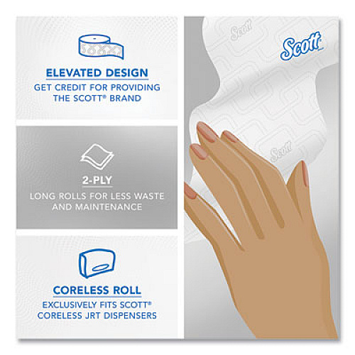 Scott Essential Coreless JRT, Septic Safe, 2-Ply, 3.75" x 1,150 ft, White, 12 Rolls/Carton (07006)