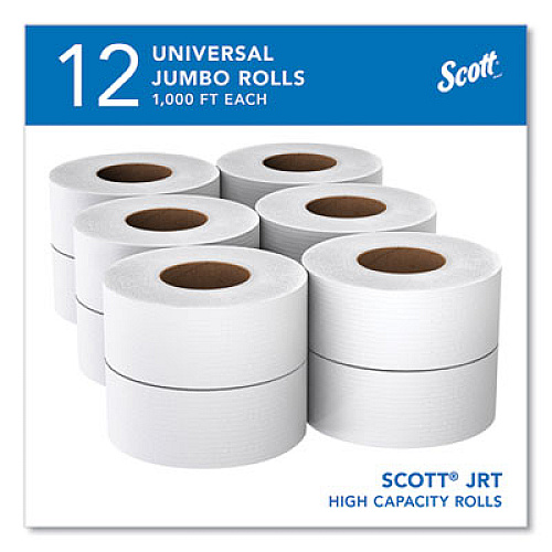 Scott Essential JRT Jumbo Roll Bathroom Tissue, Septic Safe, 2-Ply, 3.55" x 1,000 ft, White, 12 Rolls/Carton (07805)