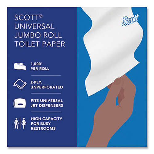 Scott Essential JRT Jumbo Roll Bathroom Tissue, Septic Safe, 2-Ply, 3.55" x 1,000 ft, White, 12 Rolls/Carton (07805)