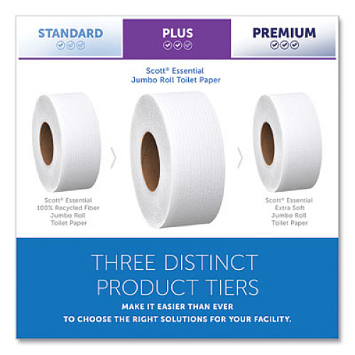 Scott Essential JRT Jumbo Roll Bathroom Tissue, Septic Safe, 2-Ply, 3.55" x 1,000 ft, White, 12 Rolls/Carton (07805)