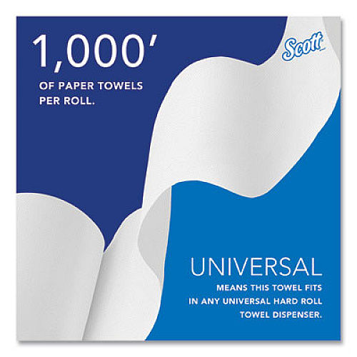 Scott Essential High Capacity Hard Roll Towels for Business, 1-Ply, 8" x 1,000 ft, 1.5" Core, Recycled, White, 6 Rolls/Carton (01005)