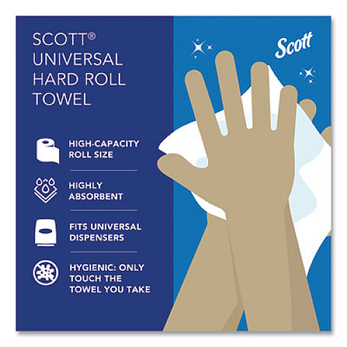 Scott Essential High Capacity Hard Roll Towels for Business, Absorbency Pockets, 1-Ply, 8" x 1,000 ft, 1.5" Core, White,12 Rolls/CT (01000)