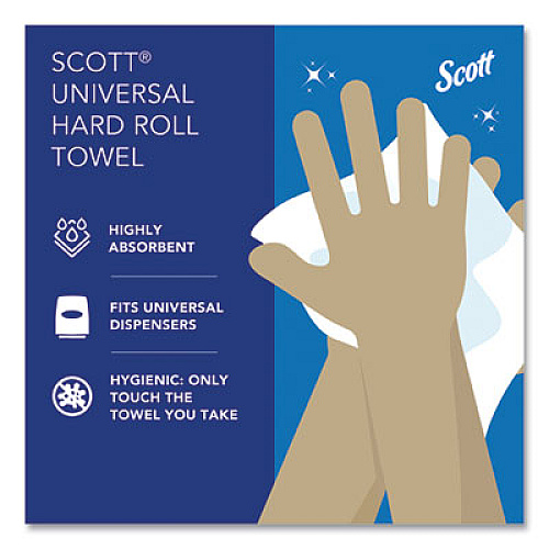 Scott Essential Hard Roll Towels for Business, Absorbency Pockets, 1-Ply, 8" x 800 ft, 1.5" Core, White, 12 Rolls/Carton (01040)