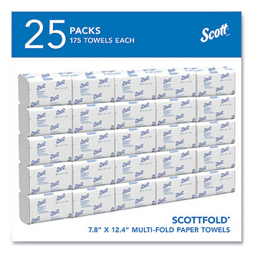 Pro Scottfold Towels, 1-Ply, 7.8 x 12.4, White, 175 Towels/Pack, 25 Packs/Carton (01960)