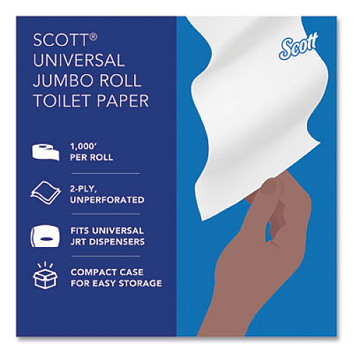 Scott Essential JRT Jumbo Roll Bathroom Tissue, Septic Safe, 2-Ply, 3.55" x 1,000 ft, White, 4 Rolls/Carton (03148)