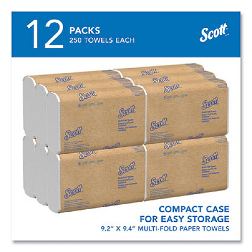 Scott Multi-Fold Towels, Absorbency Pockets, 1-Ply, 9.2 x 9.4, White, 250 Sheets/Pack, 12 Packs/Carton (03650)