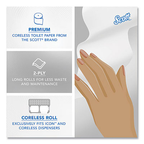 Scott Essential Coreless SRB Bathroom Tissue, Septic Safe, 2-Ply, White, 1,000 Sheets/Roll, 36 Rolls/Carton (04007)