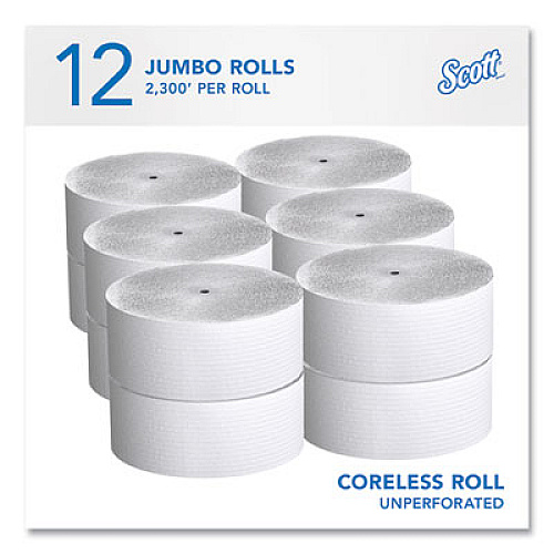 Scott Essential Coreless JRT, Septic Safe, 1-Ply, 3.75" x 2,300 ft, White, 12 Rolls/Carton (07005)