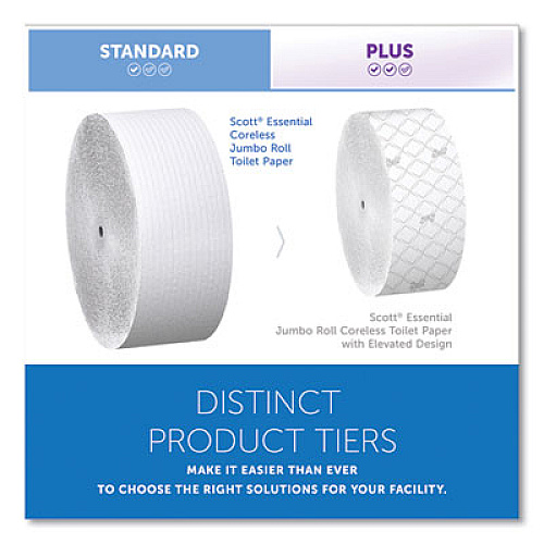 Scott Essential Coreless JRT, Septic Safe, 1-Ply, 3.75" x 2,300 ft, White, 12 Rolls/Carton (07005)
