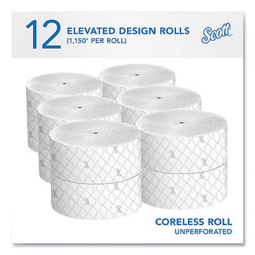 Scott Essential Coreless JRT, Septic Safe, 2-Ply, 3.75" x 1,150 ft, White, 12 Rolls/Carton (07006)