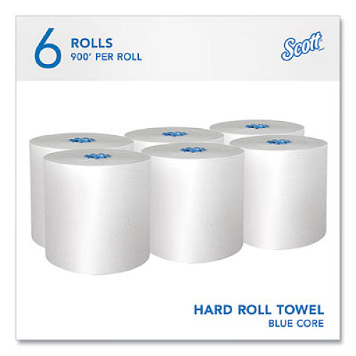 Pro Hard Roll Paper Towels with Absorbency Pockets for Scott Pro Dispenser, Blue Core Only, 1-Ply, 7.5" x 900 ft, 6 Rolls/CT (43959)