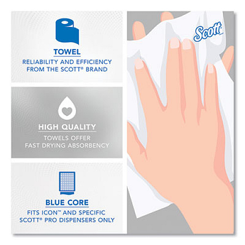 Pro Hard Roll Paper Towels with Absorbency Pockets for Scott Pro Dispenser, Blue Core Only, 1-Ply, 7.5" x 900 ft, 6 Rolls/CT (43959)