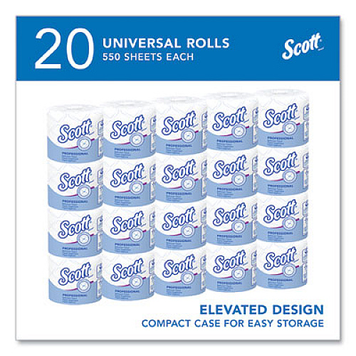 Scott Essential Standard Roll Bathroom Tissue for Business, Septic Safe, 2-Ply, White, 550 Sheets/Roll, 20 Rolls/Carton (13607)