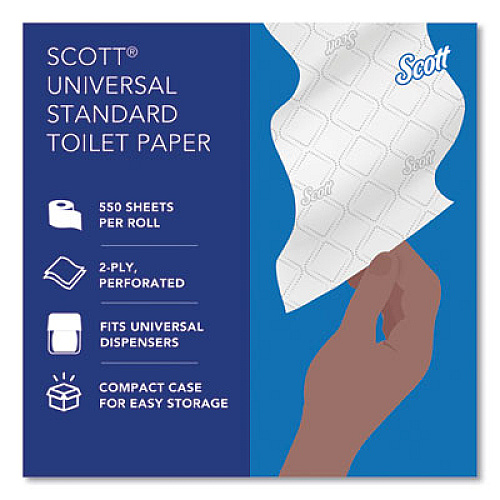Scott Essential Standard Roll Bathroom Tissue for Business, Septic Safe, 2-Ply, White, 550 Sheets/Roll, 20 Rolls/Carton (13607)