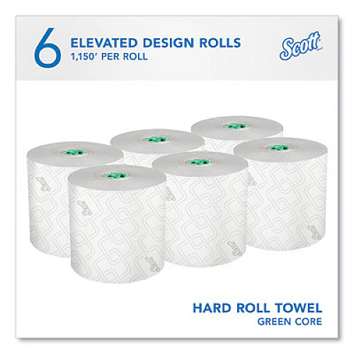 Pro Hard Roll Paper Towels with Elevated Scott Design for Scott Pro Dispenser, Green Core Only, 1-Ply, 1,150 ft, 6 Rolls/CT (25700)