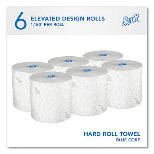 Pro Hard Roll Paper Towels with Elevated Scott Design for Scott Pro Dispenser, Blue Core Only, 1-Ply, 1,150 ft, 6 Rolls/CT (25702)
