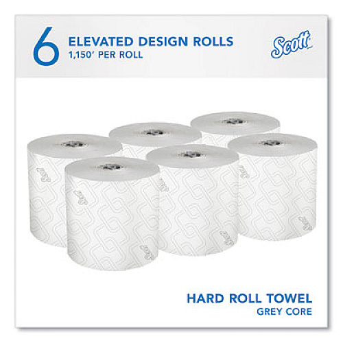 Pro Hard Roll Paper Towels with Elevated Scott Design for Scott Pro Dispenser, Gray Core Only, 1-Ply, 1,150 ft, 6 Rolls/CT (25703)