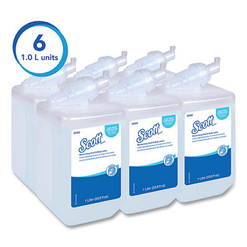 Scott Moisturizing Hand and Body Lotion, 1 L Bottle, Fresh Scent, 6/Carton (35362CT)