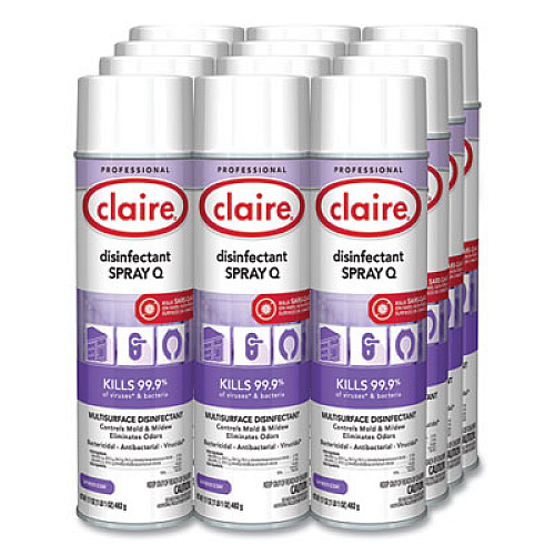 Claire Spray Q Disinfectant. Lavender Scent, 17 oz Aerosol Spray, Dozen (1003)