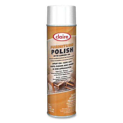 Claire Furniture Polish with Lemon Oil, Lemon Scent; 19 oz Aerosol Spray, Dozen (811)