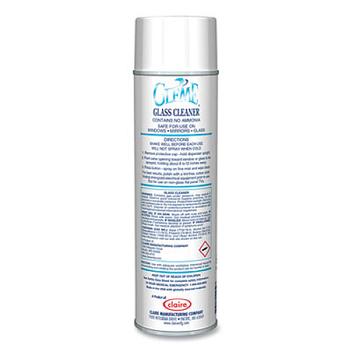 Claire Gleme Glass Cleaner, Fresh Scent, 19 oz Aerosol Spray, Dozen (050)
