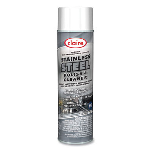Claire Stainless Steel Polish and Cleaner, Lemon Scent, 15 oz Aerosol Spray, Dozen (841)