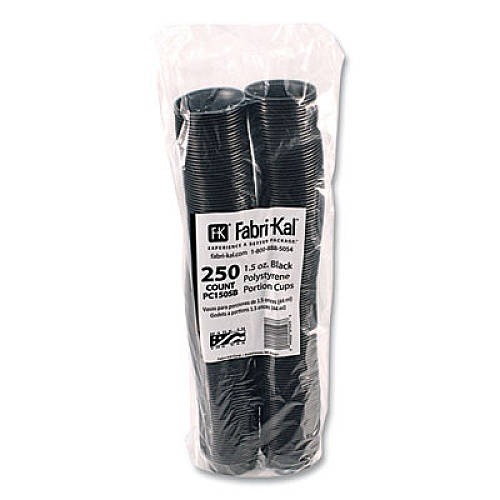 Fabri-Kal Portion Cups, 1.5 oz, Squat, Plastic, Black, 250/Sleeve, 10 Sleeves/Carton (PC150SB)