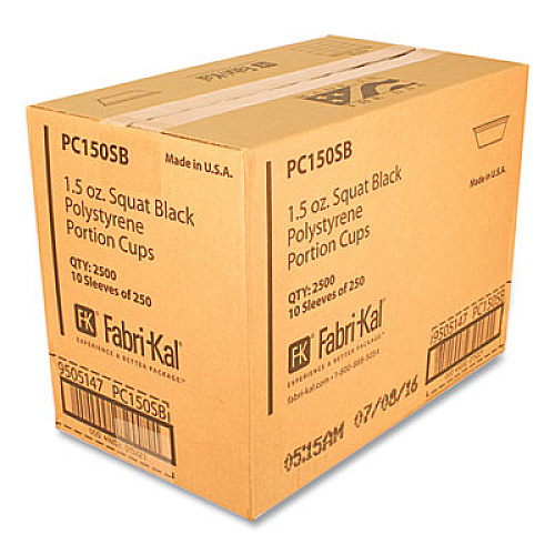 Fabri-Kal Portion Cups, 1.5 oz, Squat, Plastic, Black, 250/Sleeve, 10 Sleeves/Carton (PC150SB)