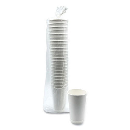 Boardwalk Paper Hot Cups, Double-Walled, 16 oz, White, 500/Carton (DW16HCUP)