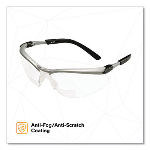 3M BX Molded-In Diopter Safety Glasses, 2.5+ Diopter, Silver/Black Half Frame, Clear Dual Lens (1137600000)
