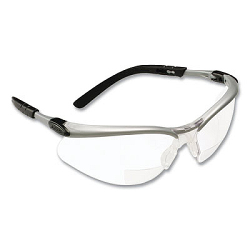 3M BX Molded-In Diopter Safety Glasses, 2.0+ Diopter, Silver/Black Half Frame, Clear Dual Lens (1137500000)