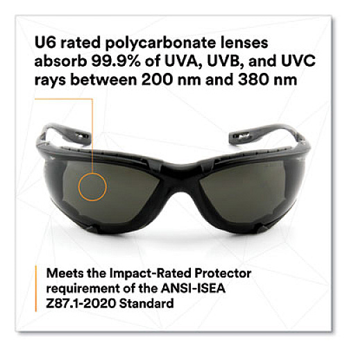 3M Virtua CCS Protective Eyewear with Foam Gasket, Black/Gray Half Frame, Gray Dual Lens (1187300000)