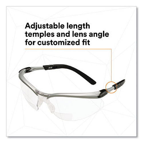 3M BX Molded-In Diopter Safety Glasses, 2.5+ Diopter, Silver/Black Half Frame, Clear Dual Lens (1137600000)