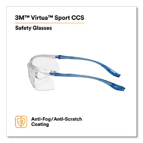 3M Virtua Sport CCS Protective Eyewear, Blue Half Frame, Clear Single Lens (1179600000)
