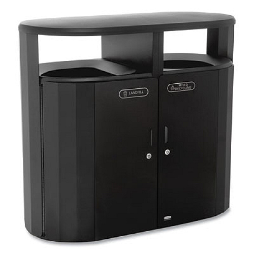 Rubbermaid Commercial RESIST Dual Stream Waste and Recycling Container, 46 gal, Metal, Black (2184980)