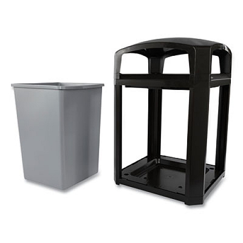 Rubbermaid Commercial Landmark Series Classic Dome Top Container and Ashtray, 35 gal, Resin, Black (FG397001BLA)