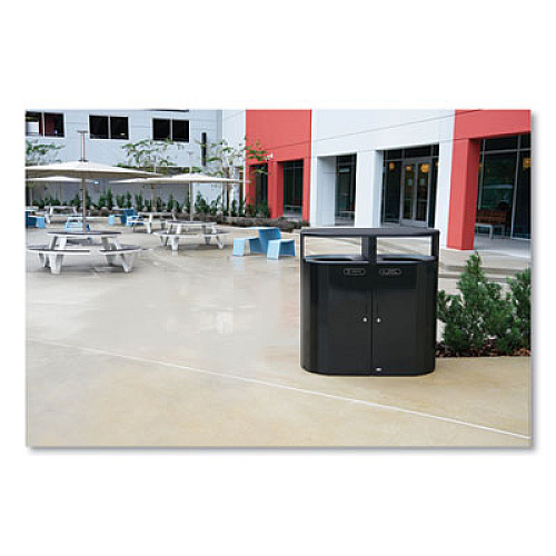 Rubbermaid Commercial RESIST Dual Stream Waste and Recycling Container, 46 gal, Metal, Black (2184980)