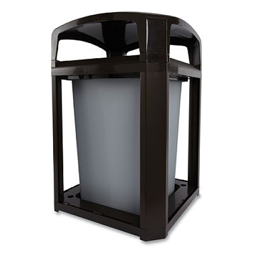 Rubbermaid Commercial Landmark Series Classic Dome Top Container and Ashtray, 35 gal, Resin, Black (FG397001BLA)
