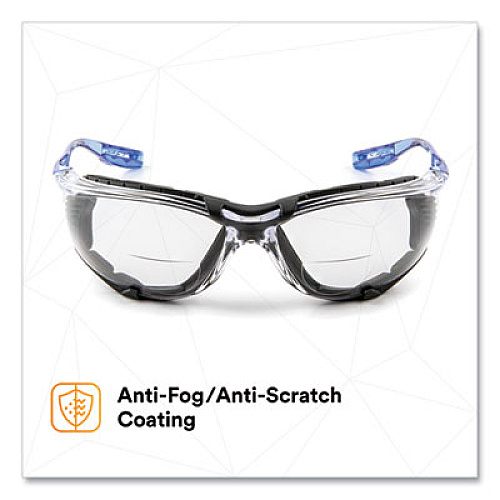 3M Virtua CCS Protective Eyewear with Foam Gasket, 1.5+ Diopter, Blue Half Frame, Clear Dual Lens (VC215AF)