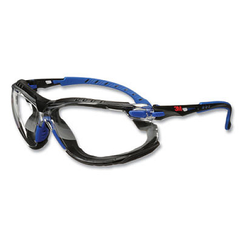 3M Solus 1000 Series Safety Glasses, Frameless, Black/Blue Arms, Clear Single Lens (S1101SGAFKT)