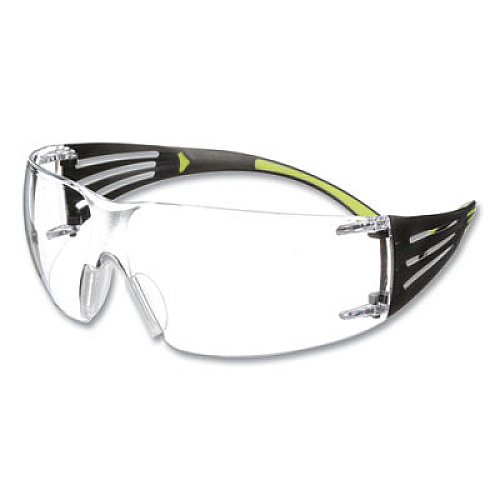 3M SecureFit 400 Protective Eyewear, Frameless, Green Arms, Clear Single Lens (SF401AF)