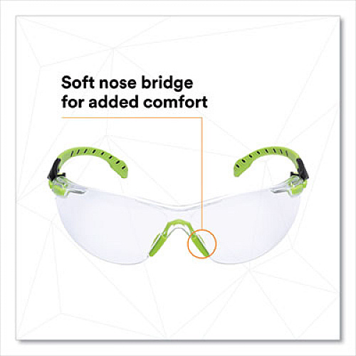 3M Solus 1000 Series Safety Glasses, Frameless, Black/Green Arms, Clear Single Lens (S1201SGAF)