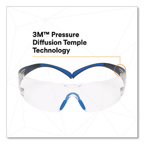 3M SecureFit 400 Protective Eyewear, Frameless, Black/Blue Arms, Clear Single Lens (SF401SGAFBLU)